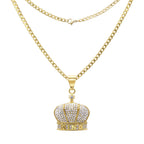 Crown Cubic Zirconia Pendant Necklace Set 14K Gold Plated