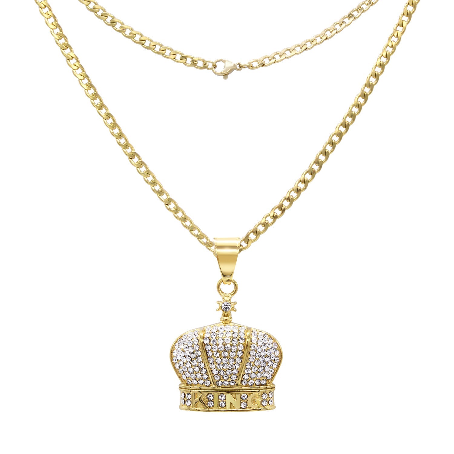 Crown Cubic Zirconia Pendant Necklace Set 14K Gold Plated