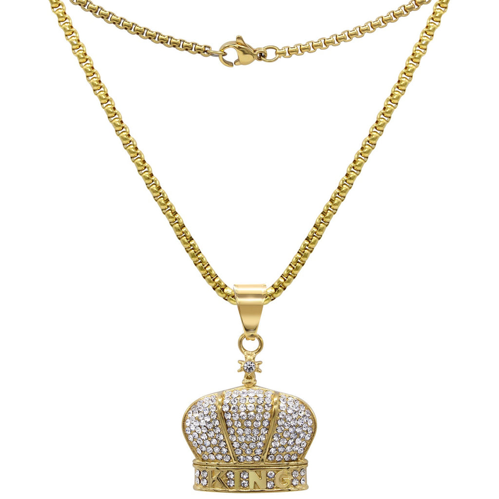 Crown Cubic Zirconia Pendant Necklace Set 14K Gold Plated