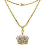 Crown Cubic Zirconia Pendant Necklace Set 14K Gold Plated