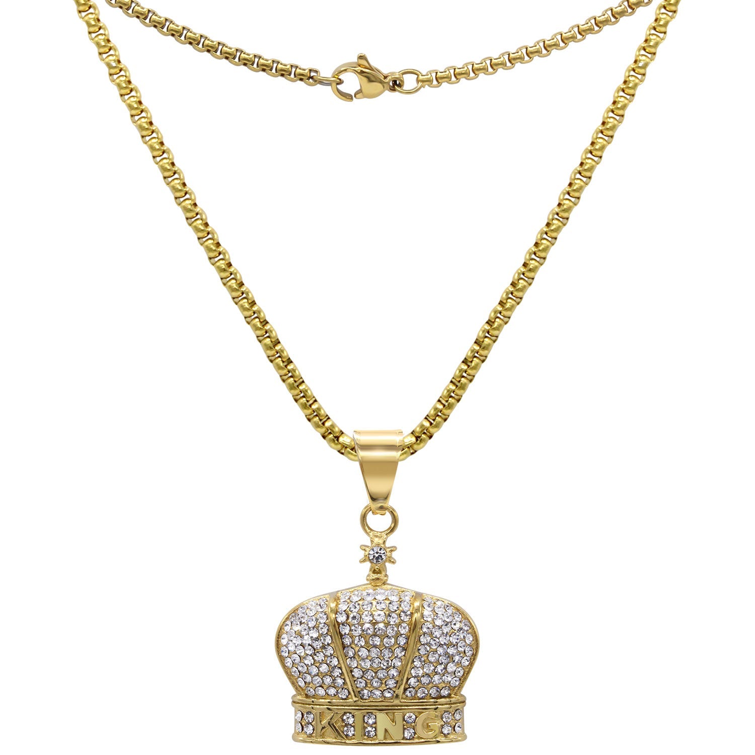 Crown Cubic Zirconia Pendant Necklace Set 14K Gold Plated