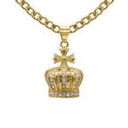Crown Cubic Zirconia Pendant Necklace Set 14K Gold Plated