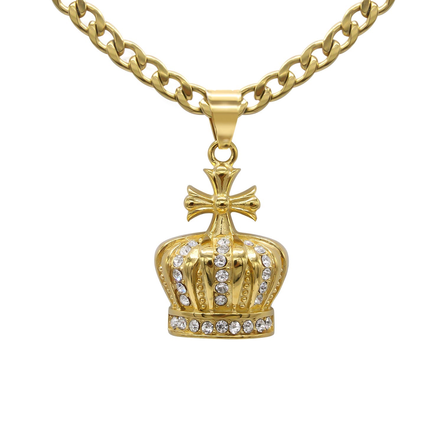Crown Cubic Zirconia Pendant Necklace Set 14K Gold Plated