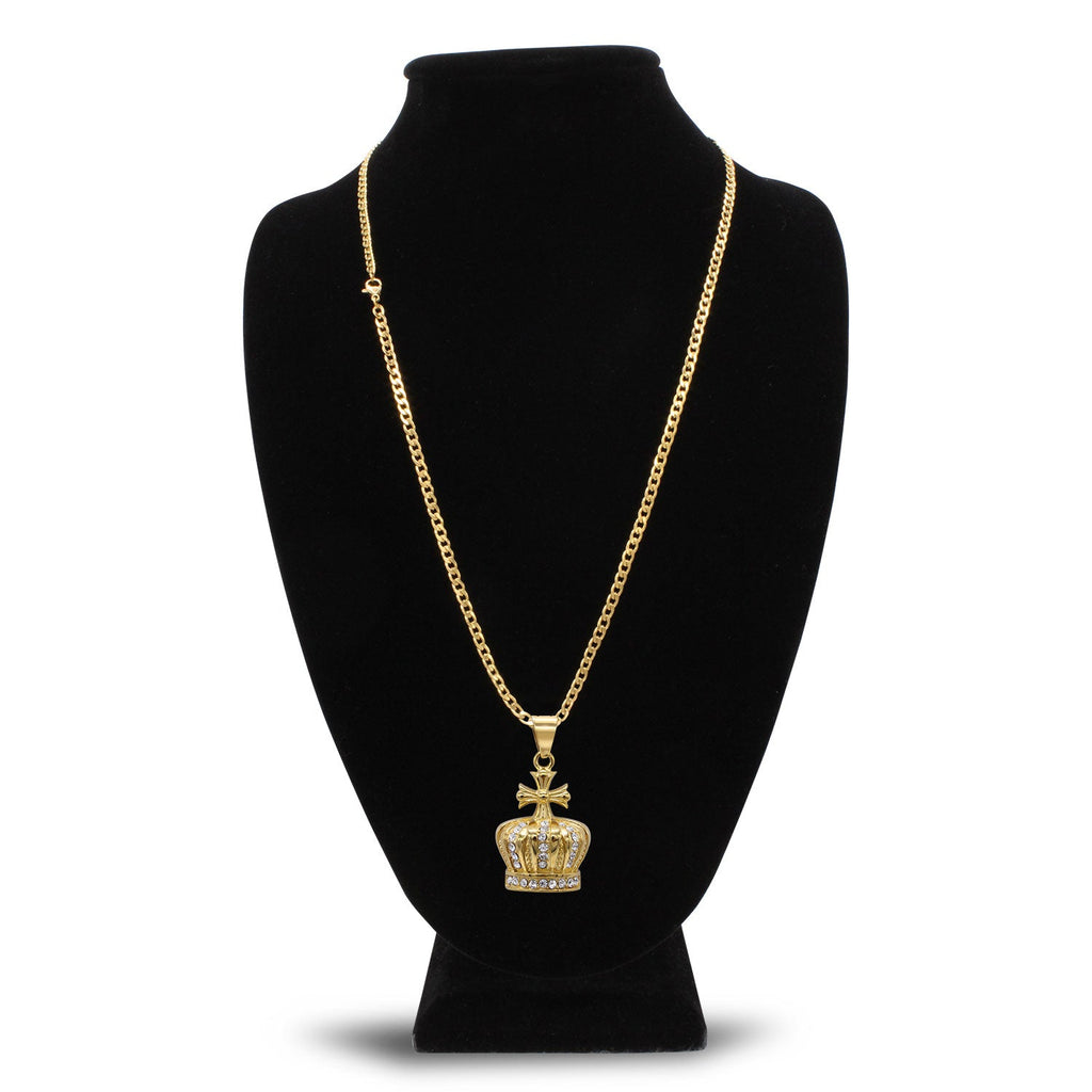 Crown Cubic Zirconia Pendant Necklace Set 14K Gold Plated
