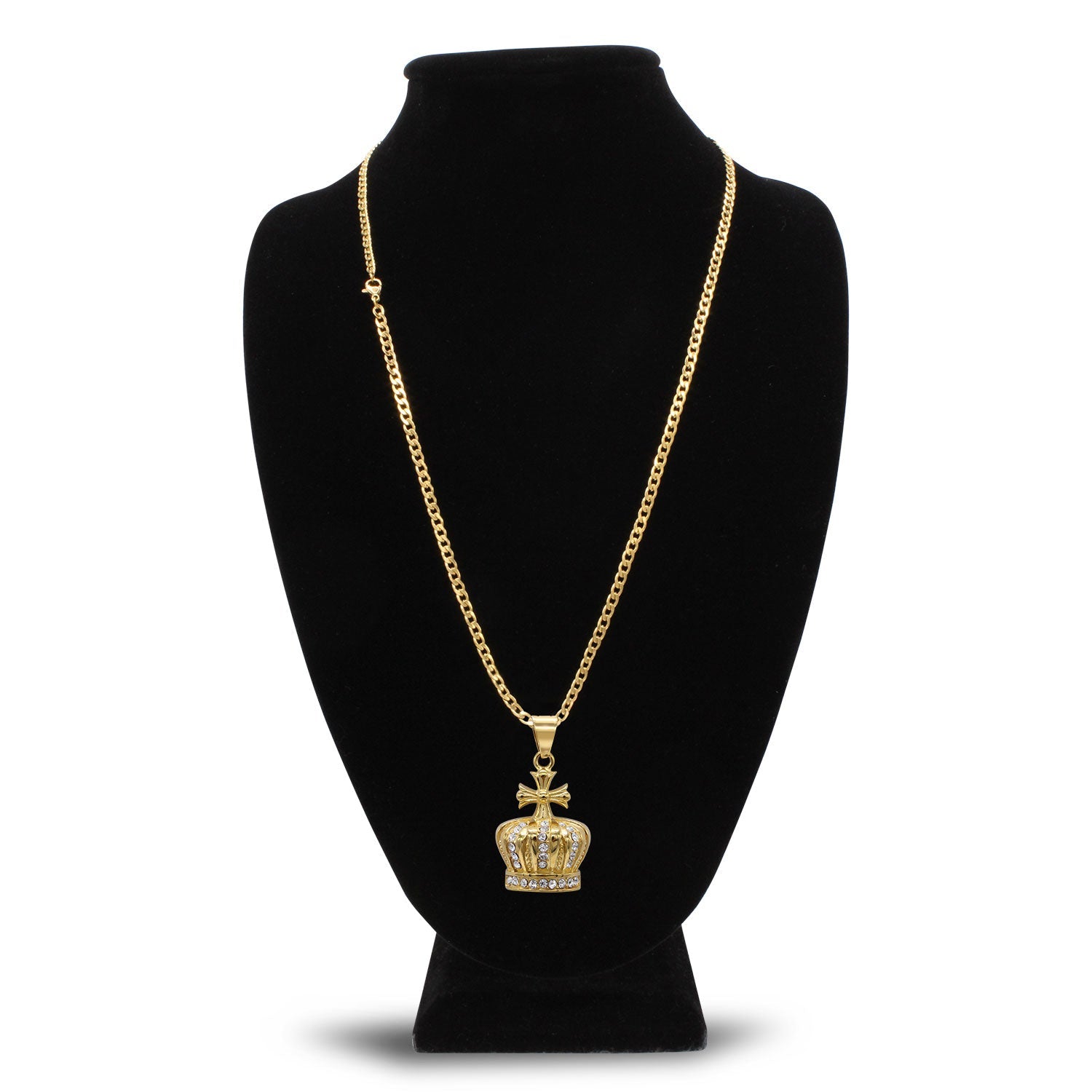 Crown Cubic Zirconia Pendant Necklace Set 14K Gold Plated