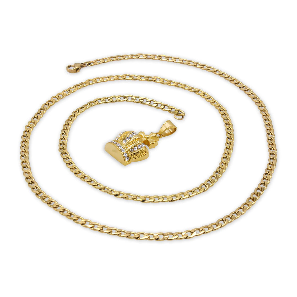Crown Cubic Zirconia Pendant Necklace Set 14K Gold Plated