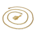 Crown Cubic Zirconia Pendant Necklace Set 14K Gold Plated