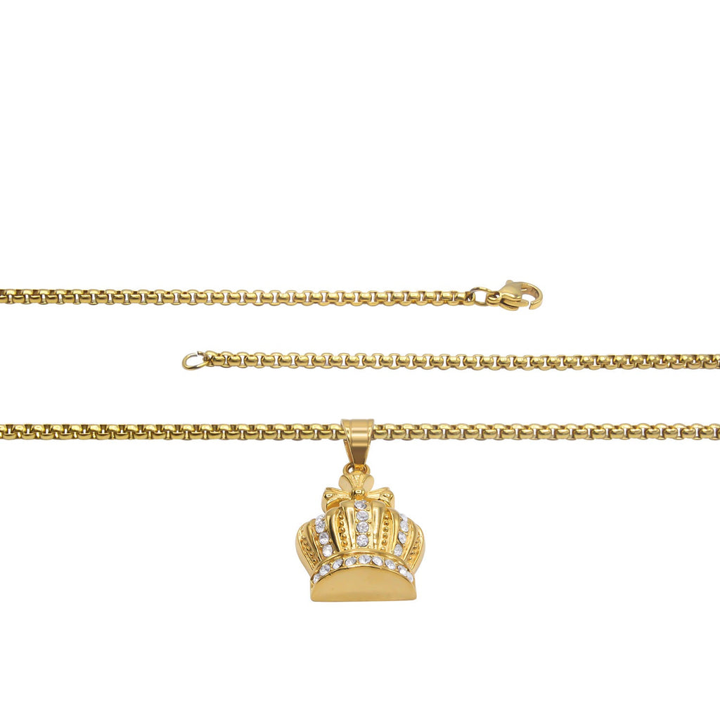 Crown Cubic Zirconia Pendant Necklace Set 14K Gold Plated