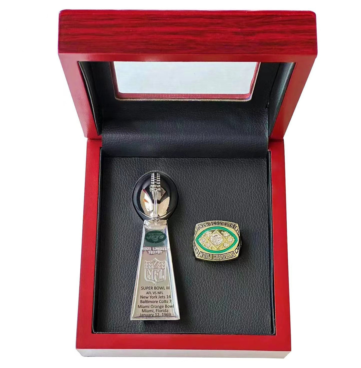 New York Jets Super Bowl III Championship Ring & Trophy Set   – Replica Collectible Gift for Fans