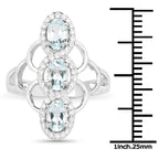 1.54 Carat Genuine Aquamarine and White Zircon .925 Sterling Silver Ring