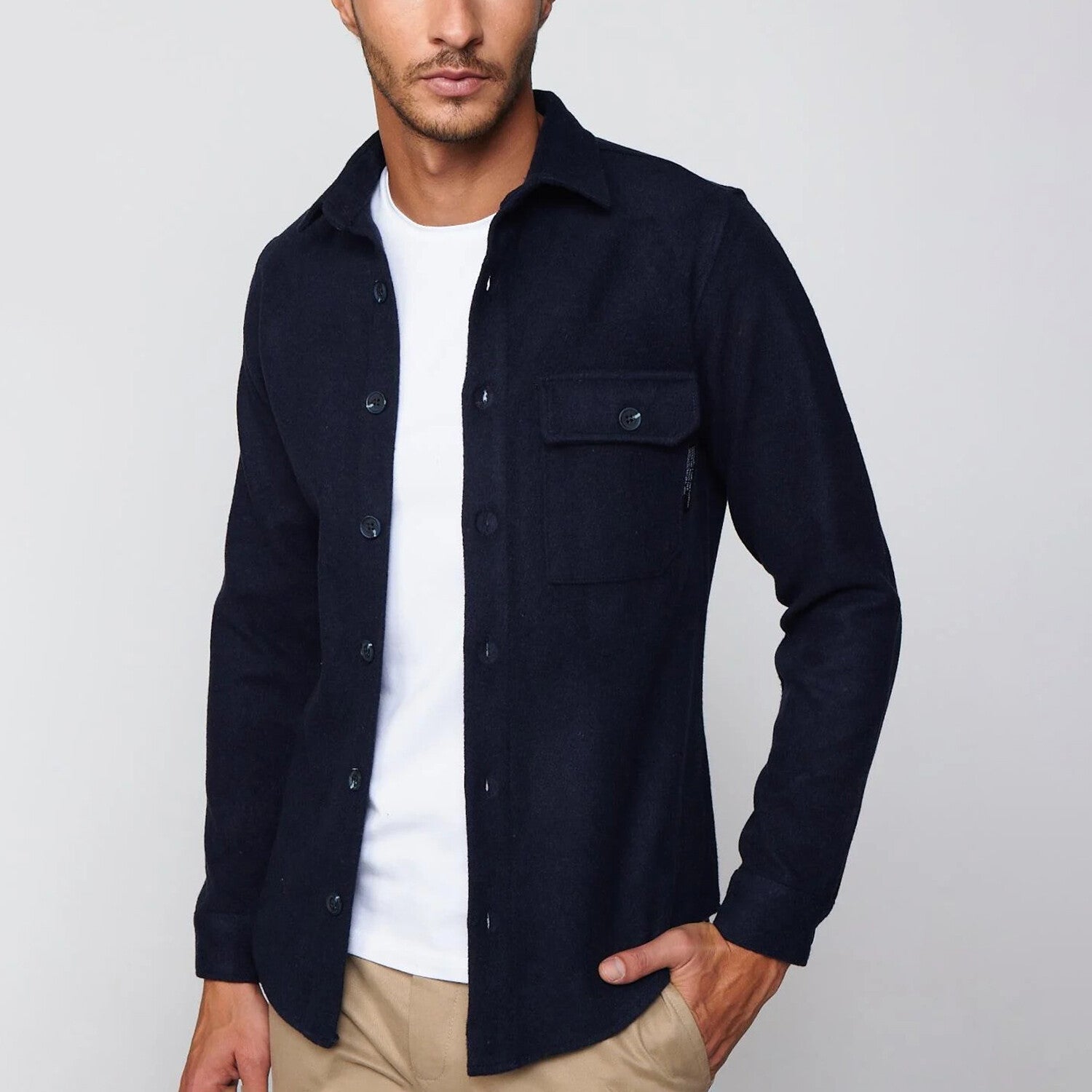 Slim Fit Narrow Cut Flap Pocket Shirt // Navy Blue