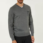 Wool Blend V-Neck Pocket Sweater // Gray