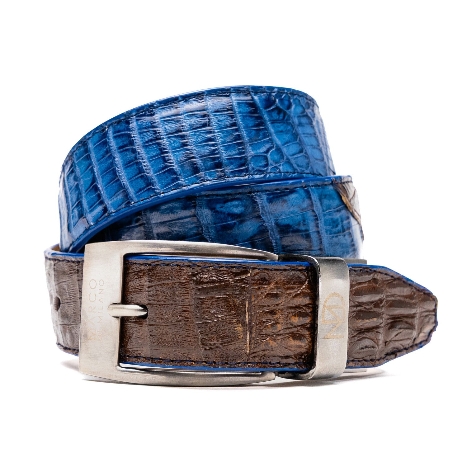 Luciano Belt // Caiman Belly // Navy/Brown
