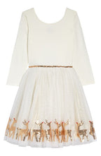 Zunie Kids' Reindeer Border Dress in Ivory/Gold, Size 4