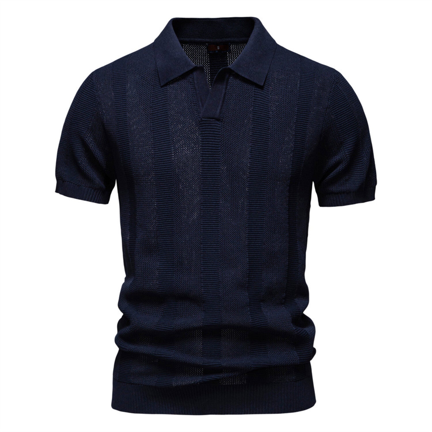Vertical Striped Knit Polo Shirt // Navy Blue