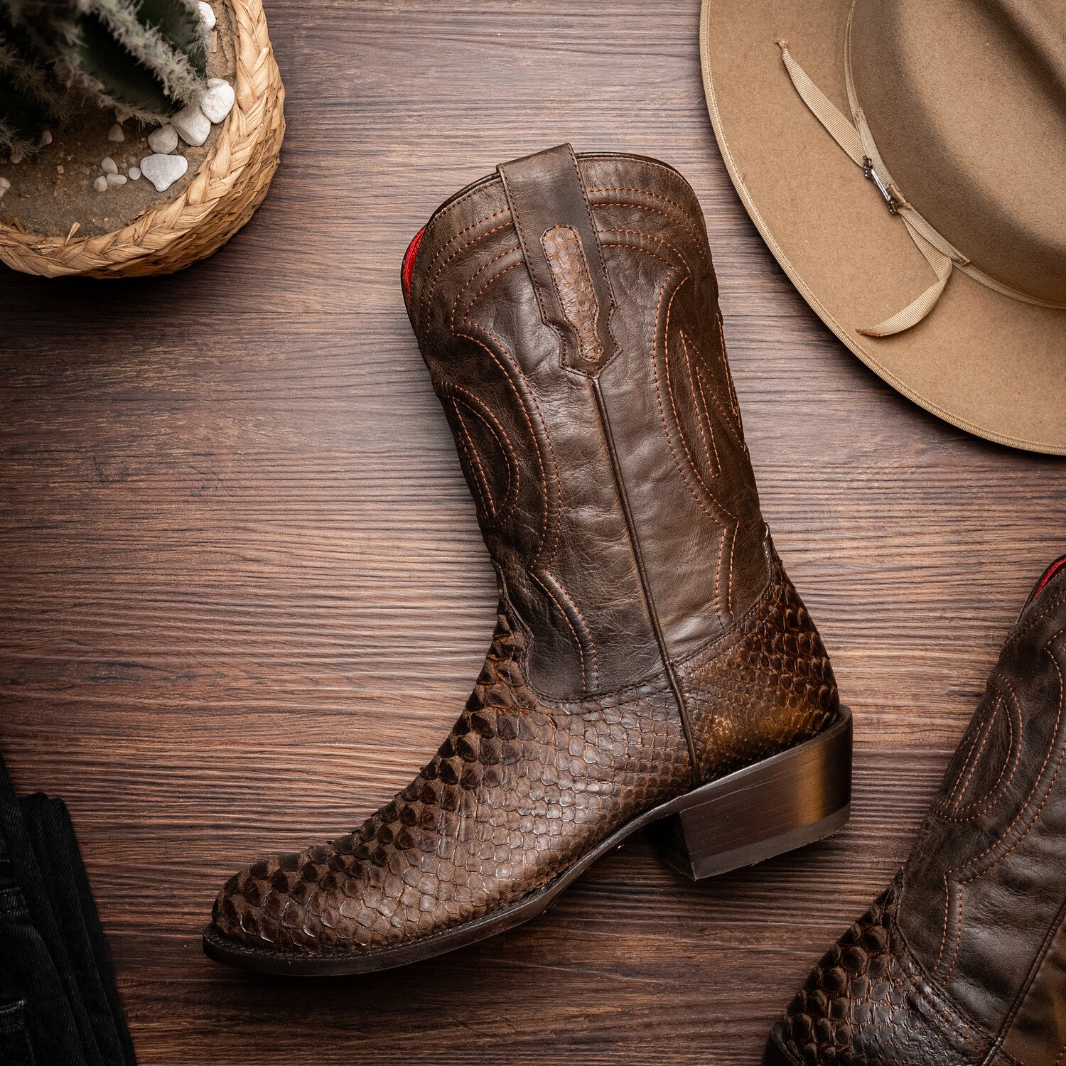 Western Collection Kansas // Python Leather Cowboy Boot // Brown