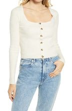 Madewell Rosseau Square Neck Crop Cardigan Top in Heather Coconut, Size Large