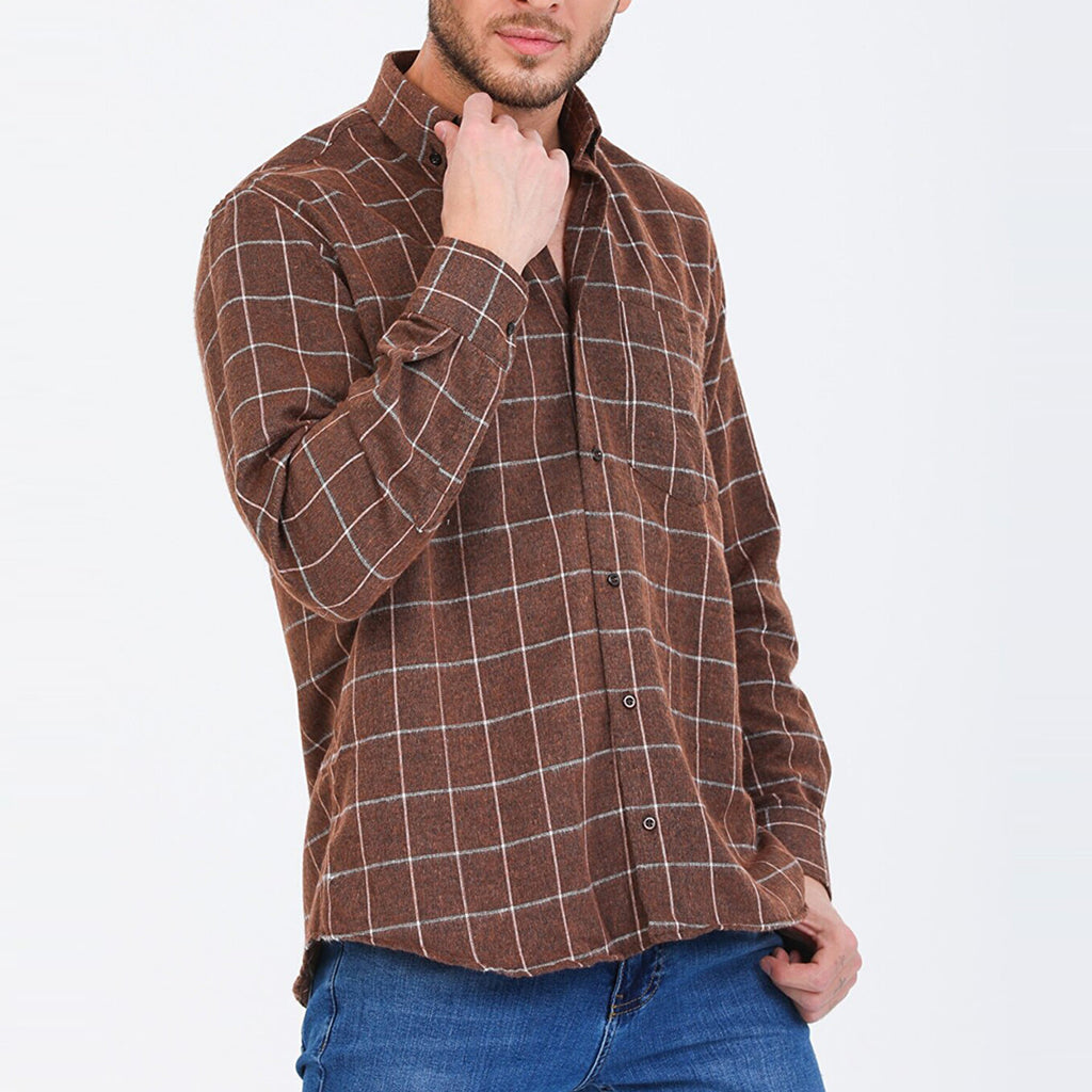 Chase Long Sleeve Checkered Pocket Button-Up Shirt // Brown