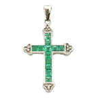Emerald Diamond Cross Religious Pendant 10KT White Gold