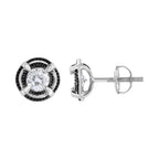Black Rhodium Plated .925 Sterling Silver Round 1-1/2 cttw Diamond Double Halo 4-Prong Solitaire Milgrain Stud Earrings (H-I Color, I2-I3 Clarity)