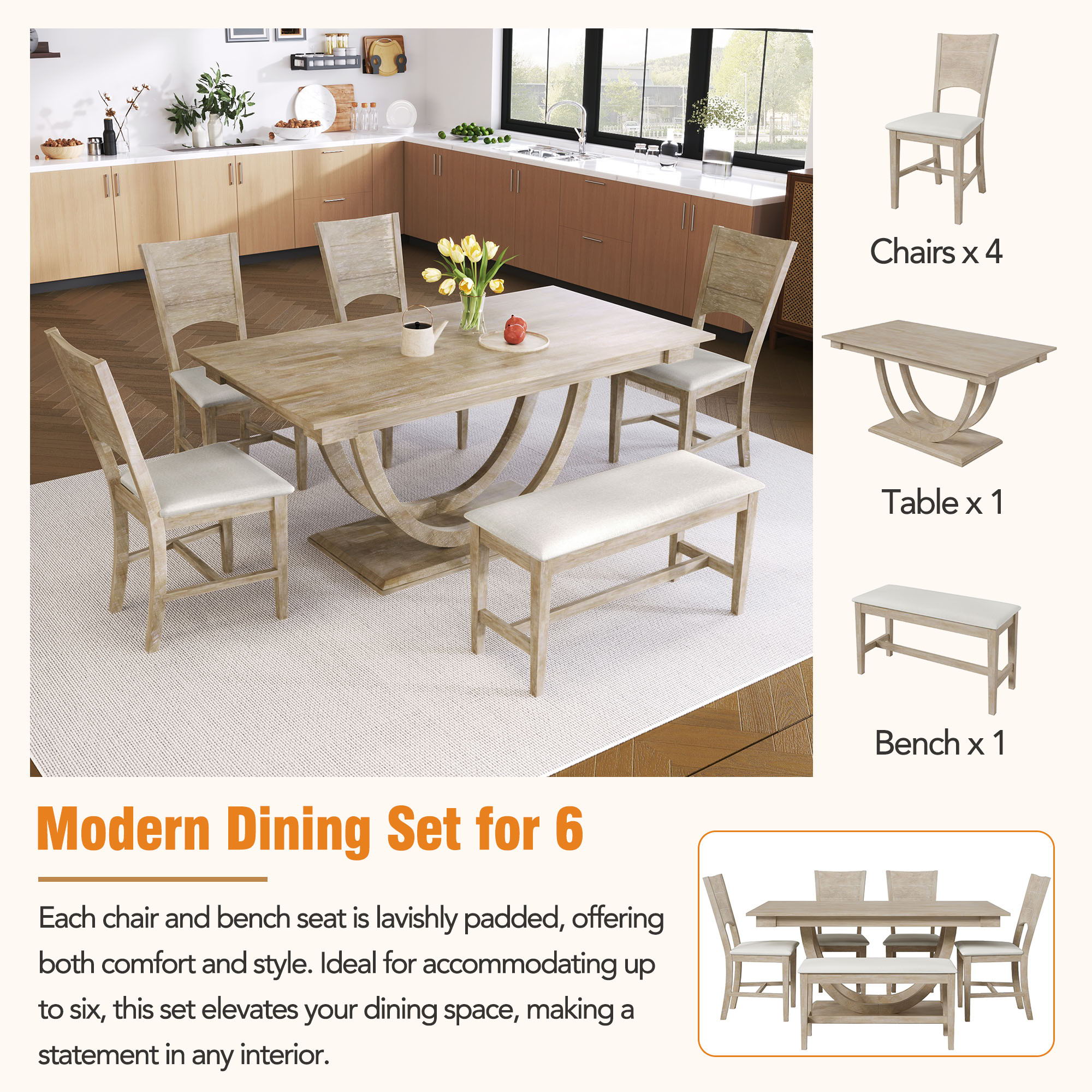 Topmax - 6 Piece Wood Half Round Dining Table Set Kitchen