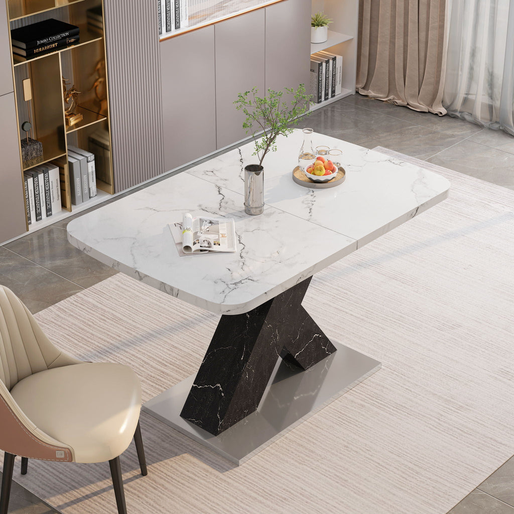 Rectangle Dining Table With Stretchable Top - White / Black