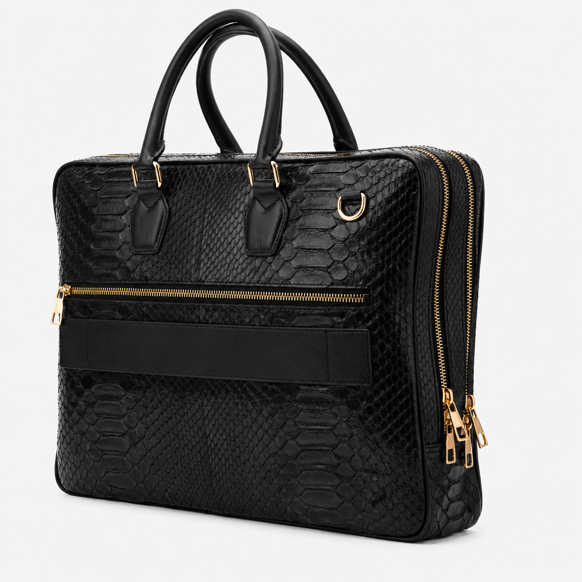 The Cortona Black Python Leather Men’s Laptop Briefcase