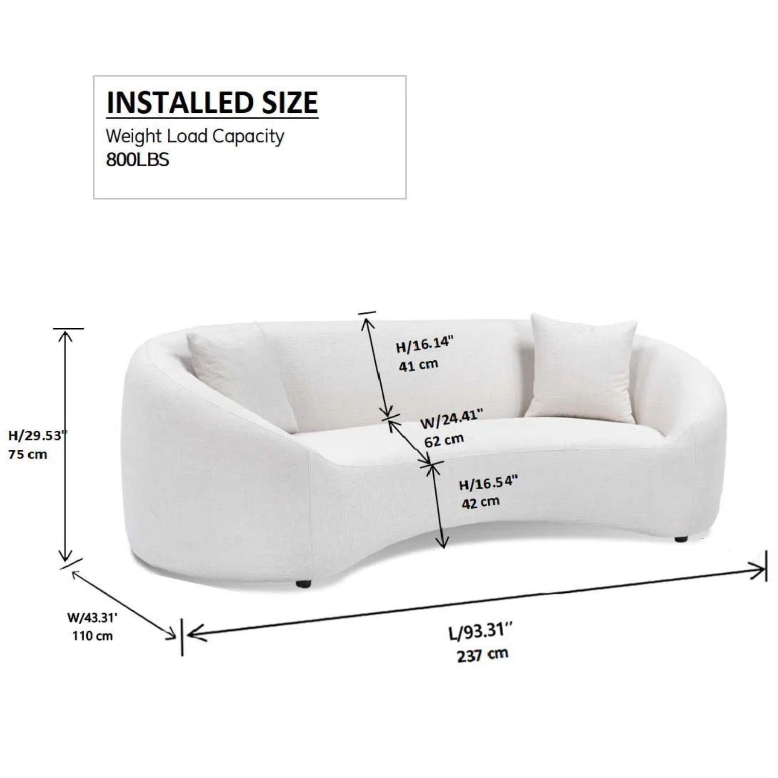 Curved 3 Seater Sofa - White