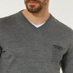 Wool Blend V-Neck Pocket Sweater // Gray