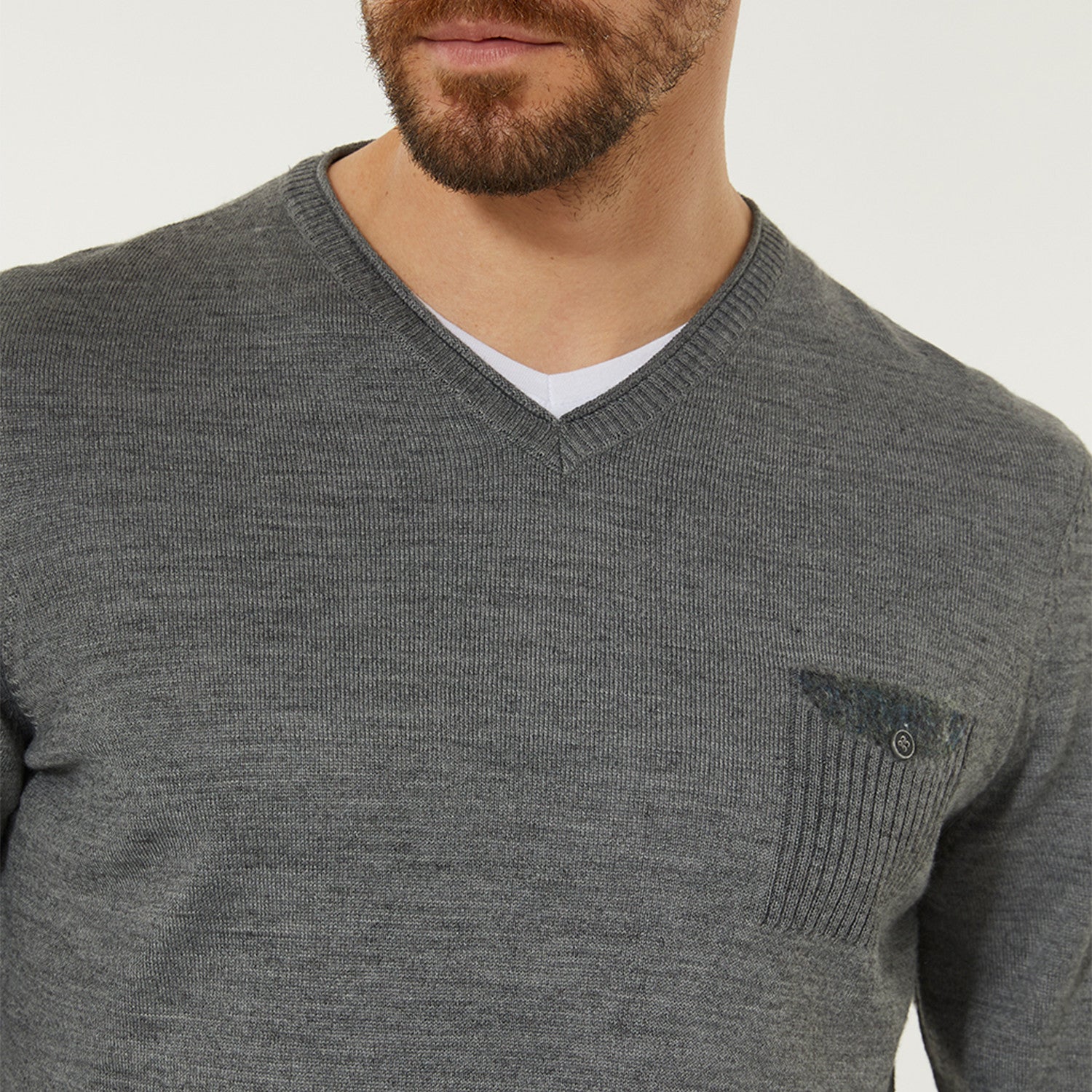 Wool Blend V-Neck Pocket Sweater // Gray