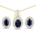 1.96 Carat Genuine Black Blue Sapphire and White Topaz .925 Sterling Silver Jewelry Set