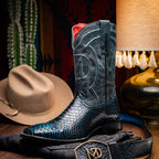 Western Collection Missouri // Python Leather Cowboy Boot // Black + Blue