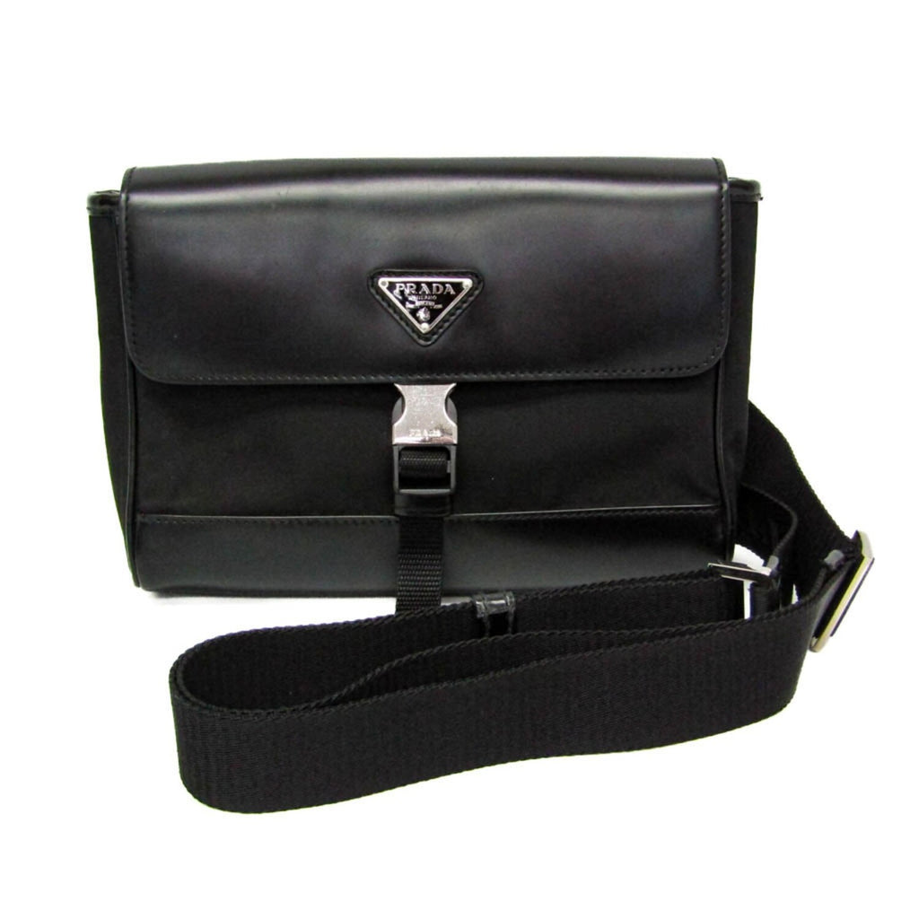 Prada // Leather + Re-Nylon Shoulder Bag // Black // Pre-Owned