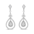18K White Gold 1 1/4 Cttw Round Diamond Openwork Teardrop-Shaped Dangle Earrings (F-G Color, VS1-VS2 Clarity)