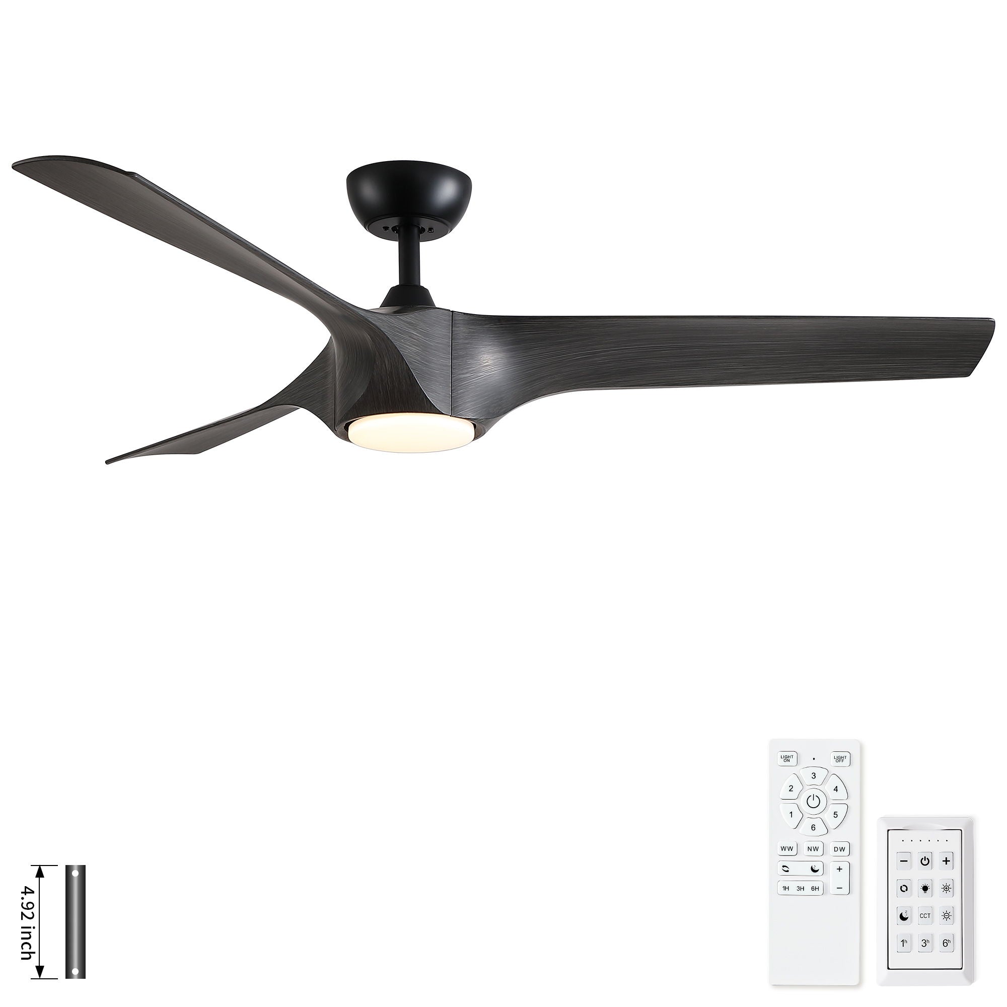 Reversible Quiet Motor Ceiling Fan Light With ABS Blades - Black / Gray
