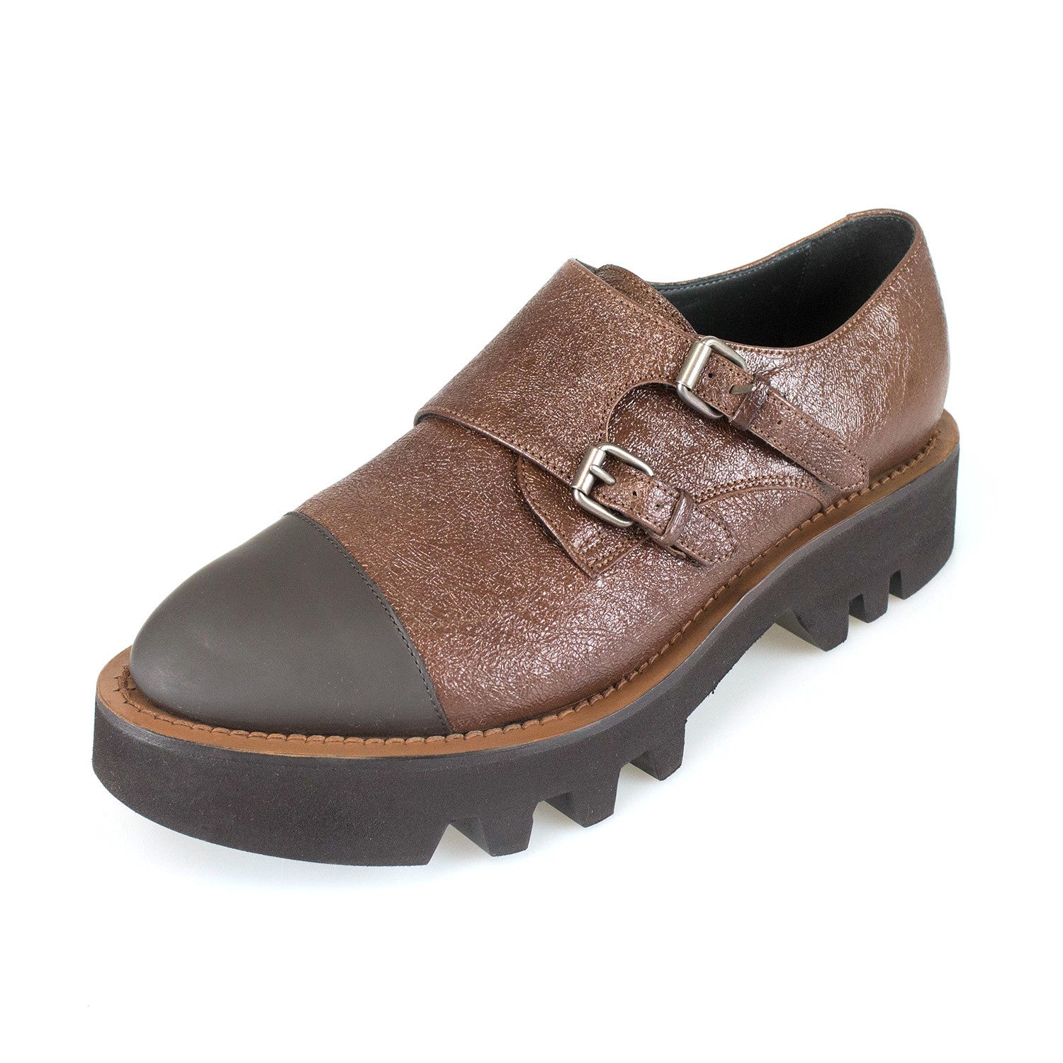 Women's Leather Double Monkstrap // Brown