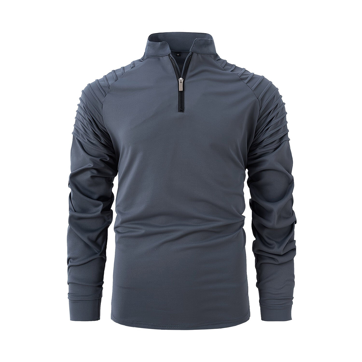 Quarter-Zip Long Sleeve Shoulder Ribbed Shirt // Gray