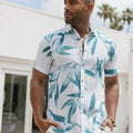 Men's Resort Style Casual Linen Blend Colorful Tropical Leaf Print Shirt