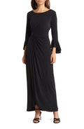 Connected Apparel Mock Wrap Gown in Black, Size 10