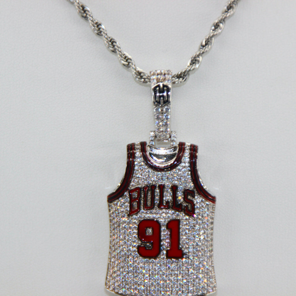 Chicago Bulls Dennis Rodman #91 Jersey Pendant Necklace – Premium Zircon Basketball Fan Gift