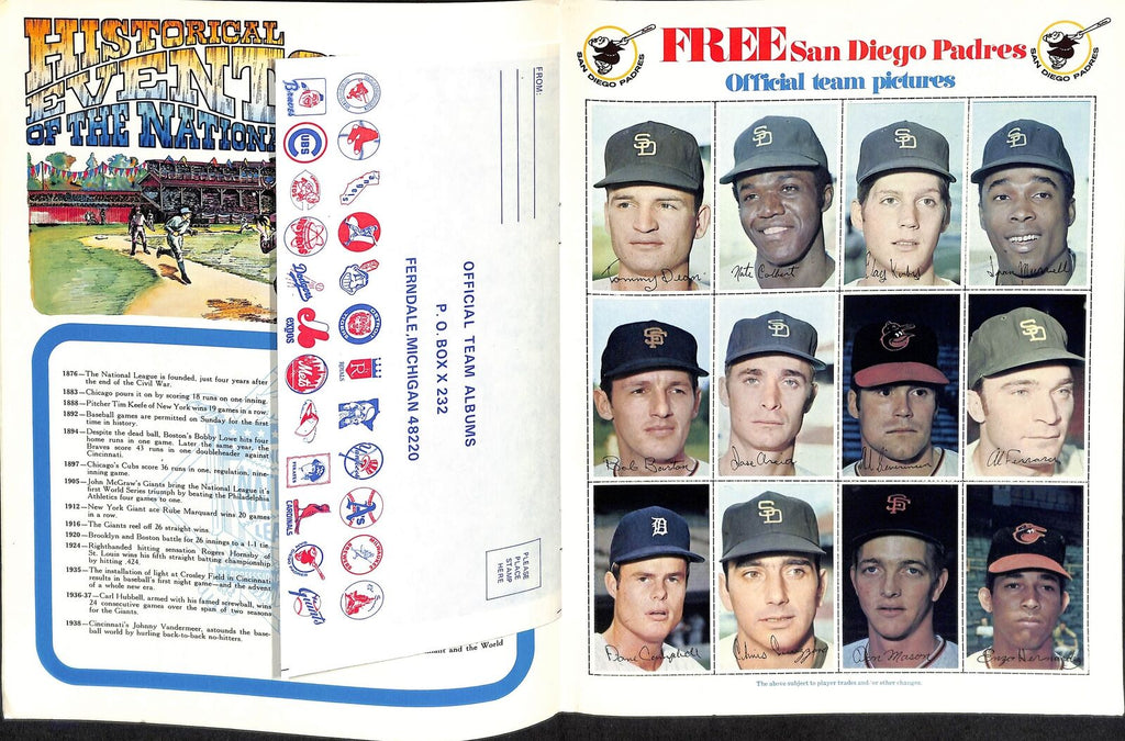Todays 1971 San Diego Padres Baseball Stars Stamp Book EX/MT 180706