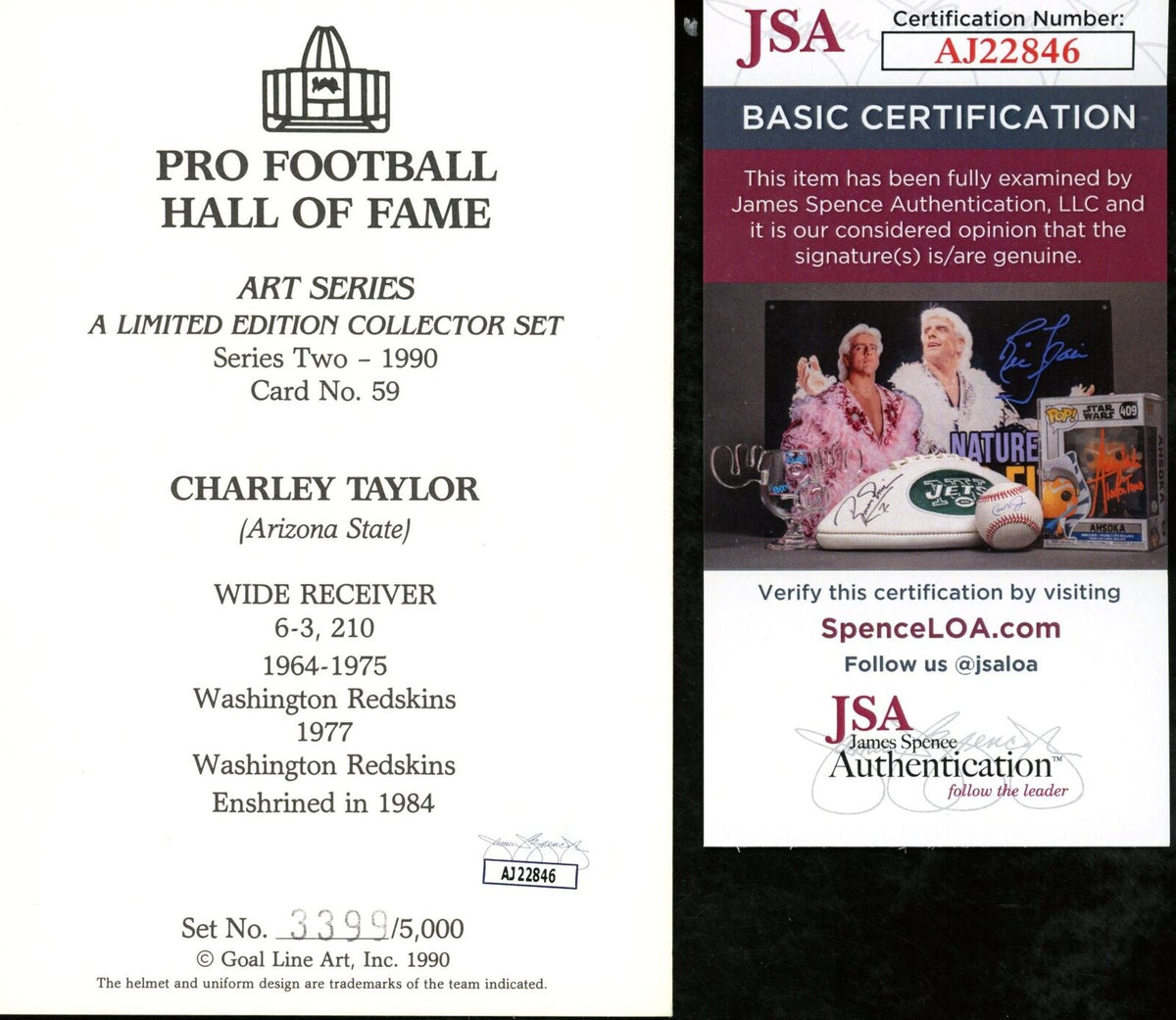 Charley Taylor Autographed/Inscr Goal Line Art GLAC Postcard Redskins JSA 177814