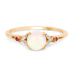 0.57 Carat Genuine Opal Ethiopian, Pink Tourmaline & White Diamond 14K Yellow Gold Ring