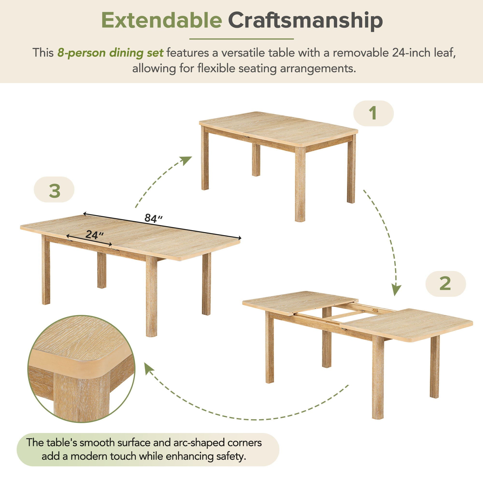 Topmax - Rustic Extendable Dining Table Set With Removable Leaf
