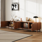 TV Stand With Legs, Media Console, 4 Cabinets - Natural Wood
