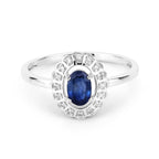 0.52 Carat Genuine Blue Sapphire and White Diamond 14K White Gold Ring
