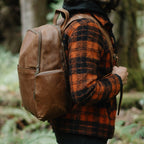 Minelli Expandable Leather Backpack // Saddle Brown