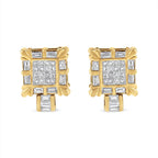 14K Yellow Gold 7/8 Cttw Princess and Baguette-Cut Diamond Square Framed Huggie Hoop Omega Earrings (H-I Color, SI1-SI2 Clarity)
