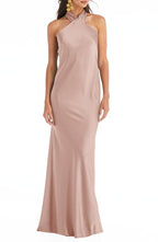 LOVELY Imogen Twist Halter Charmeuse Trumpet Gown in Toasted Sugar, Size Small