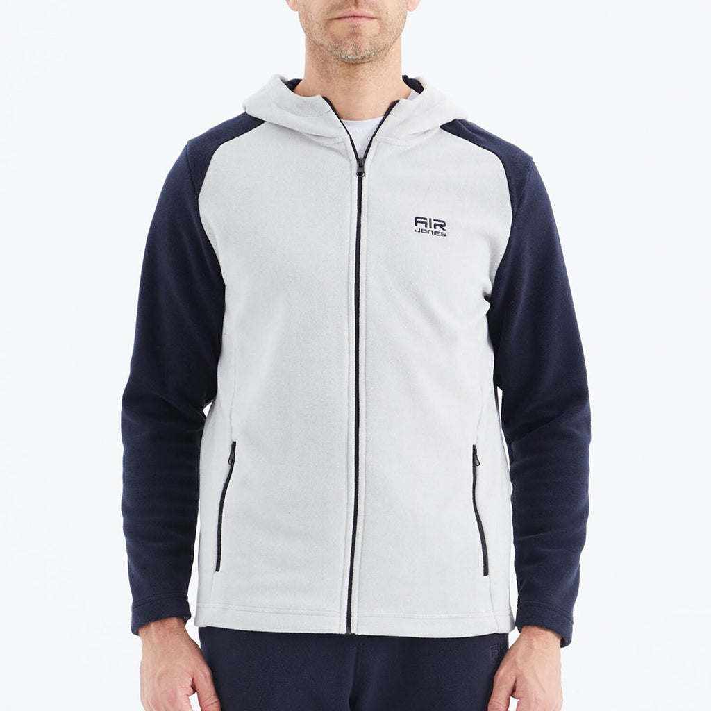 Raglan Hooded Polar Sweatshirt // White + Navy Blue